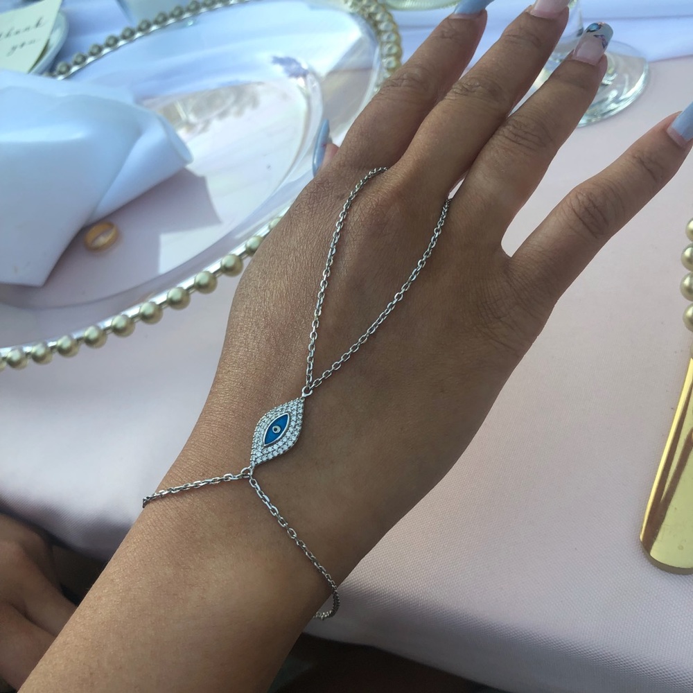 Boho Silver Evil Eye Hand Chain
